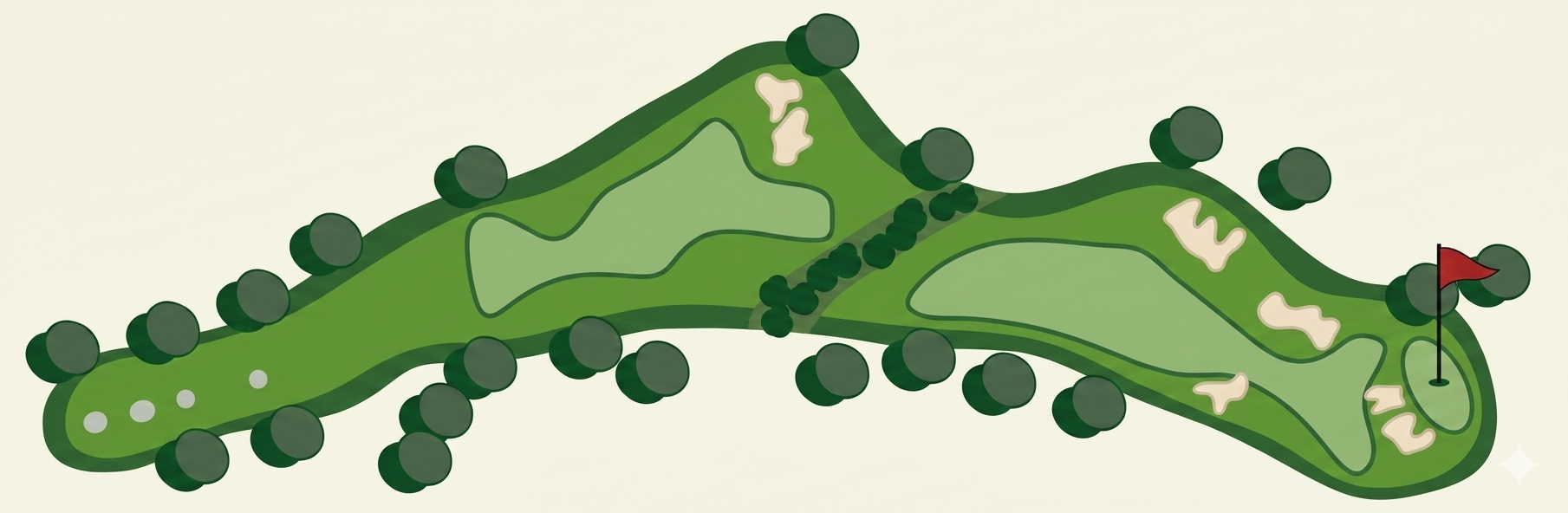 Hole 14 layout - ravine crossing dogleg right